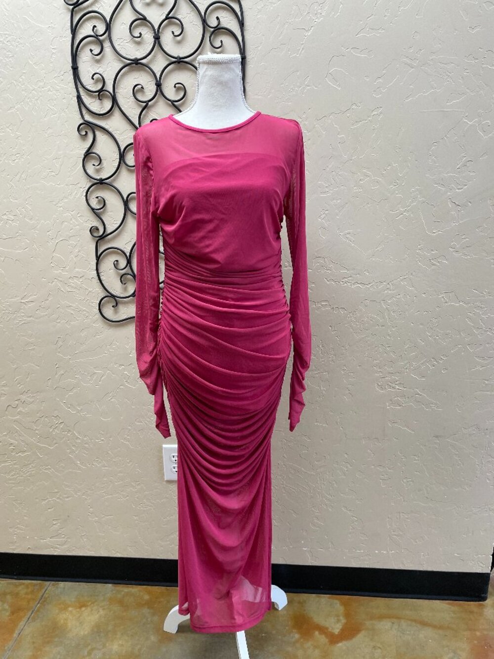 MABLE Women's Sheer Magenta Maxi Dress